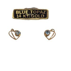 Vintage 14k Gold Filled Heart Valentines Blue Topaz Stud Post Earrings NOS